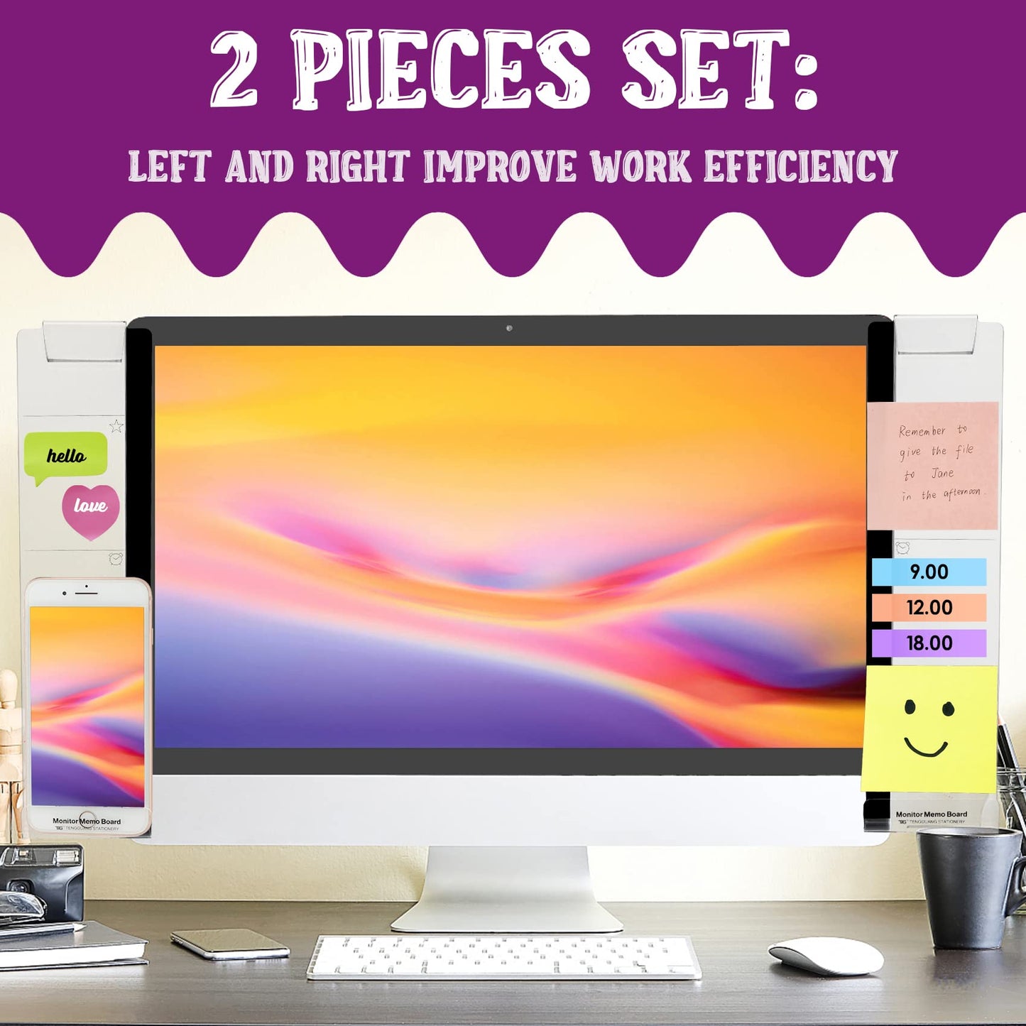 MDOZQ Office Desk Accessories 2pcs Computer Monitor Memo Board Message Board Supplies for Women Men Sticky Note Holder Home Desktop Decor