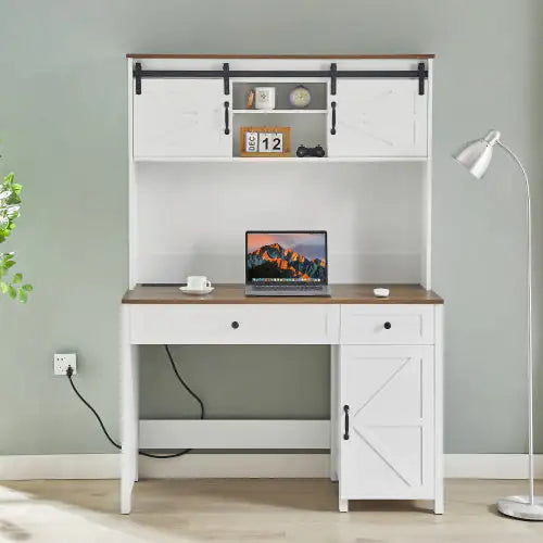 Wooden Home Office Desk With Charging Station