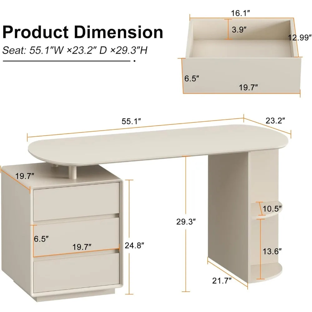 Stylish Home Office Desk and Chair Set with drawers, shelves, and ergonomic chair for comfort and productivity.