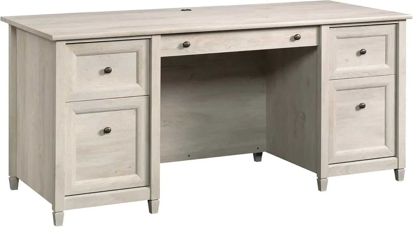 Stylish EdgeWater Office Desk with drawers for efficient file storage in Chalked Chestnut, perfect for any home office.