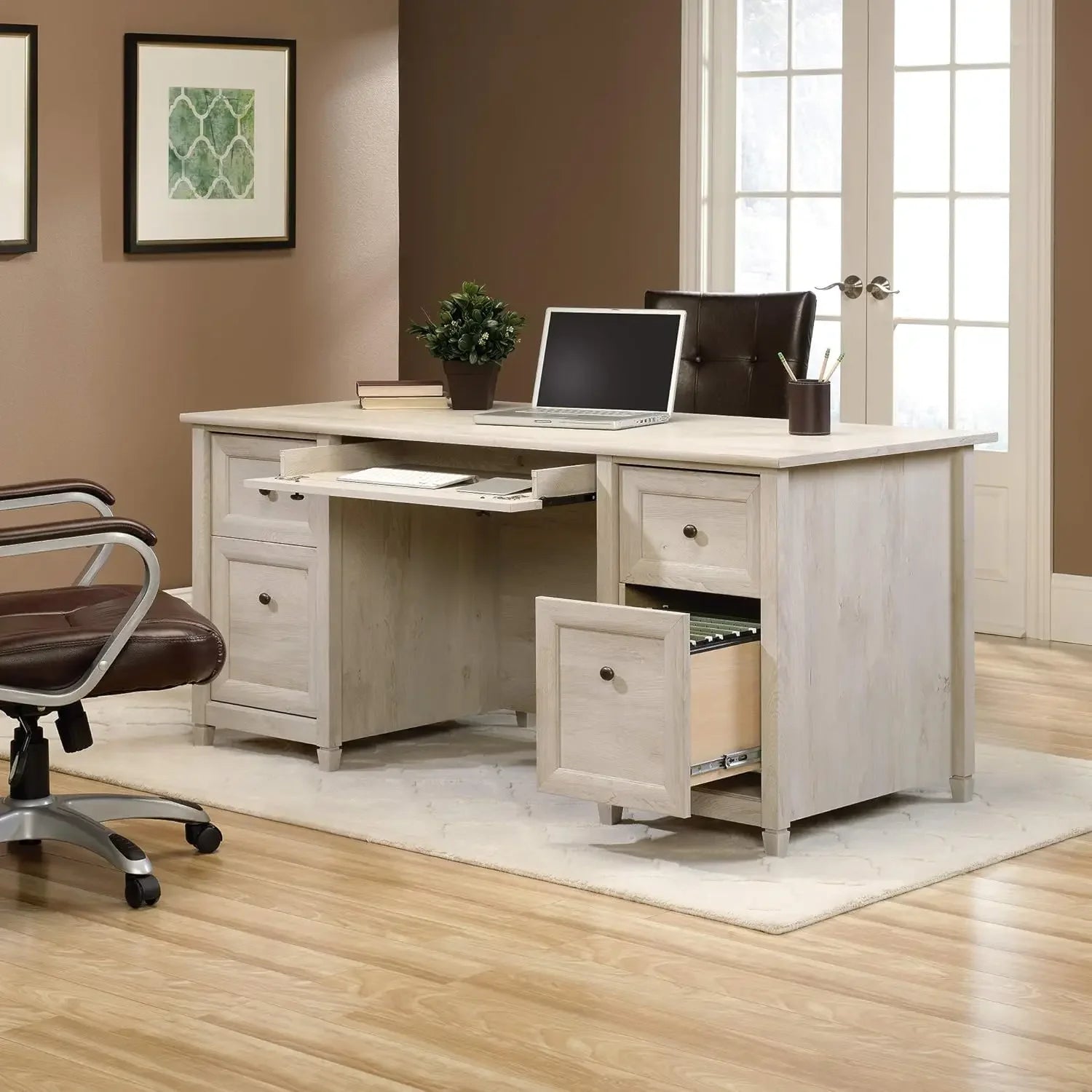 Stylish EdgeWater Office Desk Drawers in Chalked Chestnut offers ample storage and a sleek design for your workspace.